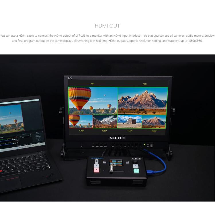 FEELWORLD L1 PLUS Multi-camera Video Mixer Switcher Touch Screen PTZ Control USB3.0 Fast Streaming Switcher (EU Plug) - Live Sound Effects Processors by FEELWORLD | Online Shopping UK | buy2fix