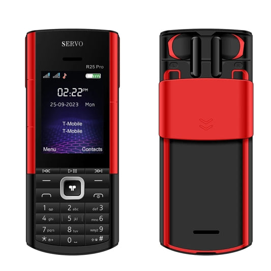 SERVO R25 Pro Mobile Phone with TWS Bluetooth Headsets, 2.4 inch, 24 Keys, Support Bluetooth, Quick Dial, Auto Response, FM, Flashlight, GSM, Dual SIM (Black Red) - SERVO by SERVO | Online Shopping UK | buy2fix