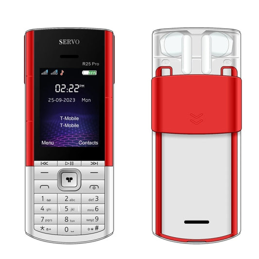 SERVO R25 Pro Mobile Phone with TWS Bluetooth Headsets, 2.4 inch, 24 Keys, Support Bluetooth, Quick Dial, Auto Response, FM, Flashlight, GSM, Dual SIM (White Red) - SERVO by SERVO | Online Shopping UK | buy2fix