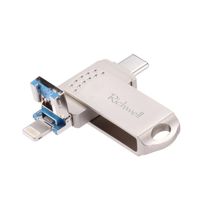 Richwell 16G Type-C + 8 Pin + USB 3.0 Metal Flash Disk with OTG Function(Silver) - U Disk & Card Reader by Richwell | Online Shopping UK | buy2fix