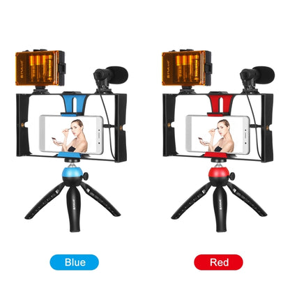 PULUZ 4 in 1 Vlogging Live Broadcast LED Selfie Light Smartphone Video Rig Kits with Microphone + Tripod Mount + Cold Shoe Tripod Head for iPhone, Galaxy, Huawei, Xiaomi, HTC, LG, Google, and Other Smartphones(Blue) - Camera Cage by PULUZ | Online Shopping UK | buy2fix