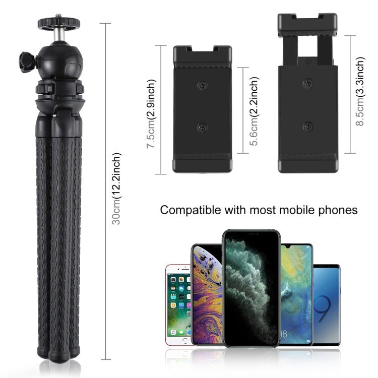 PULUZ Mini Octopus Flexible Tripod Holder with Ball Head & Phone Clamp + Tripod Mount Adapter & Long Screw for SLR Cameras, GoPro, Cellphone, Size: 30cmx5cm - Portable Mini Tripod by PULUZ | Online Shopping UK | buy2fix