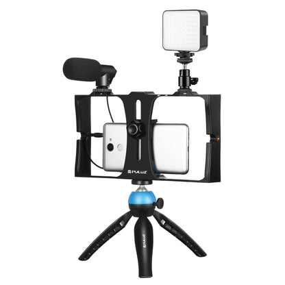 PULUZ 4 in 1 Vlogging Live Broadcast LED Selfie Fill Light Smartphone Video Rig Kits with Microphone + Tripod Mount + Cold Shoe Tripod Head for iPhone, Galaxy, Huawei, Xiaomi, HTC, LG, Google, and Other Smartphones (Blue) - Camera Cage by PULUZ | Online Shopping UK | buy2fix