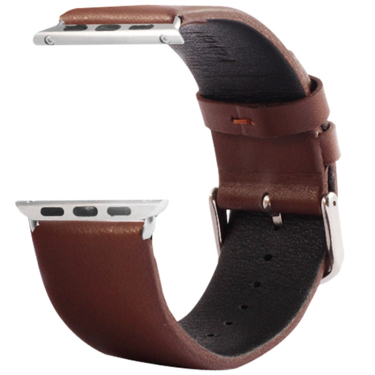 Kakapi for Apple Watch 42mm Subtle Texture Brushed Buckle Genuine Leather Watch Band with Connector(Coffee) - Watch Bands by Kakapi | Online Shopping UK | buy2fix