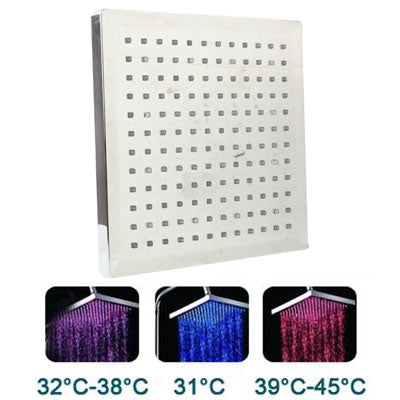 Square Temperature Sensor 3-Color (Blue / Pink / Red) LED Showerhead(Silver) - Shower Head by buy2fix | Online Shopping UK | buy2fix