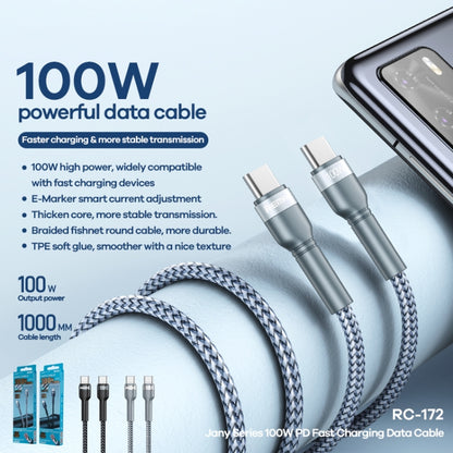 REMAX RC-172 Jany Series 1m PD100W Type-C to USB-C / Type-C Aluminum Alloy Braid Fast Charging Data Cable (Black) - USB-C & Type-C Cable by REMAX | Online Shopping UK | buy2fix