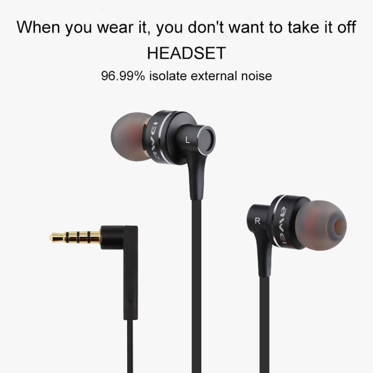 awei ES-10TY TPE In-ear Wire Control Earphone with Mic, For iPhone, iPad, Galaxy, Huawei, Xiaomi, LG, HTC and Other Smartphones(Black) - In Ear Wired Earphone by awei | Online Shopping UK | buy2fix