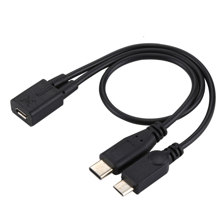 Micro USB Female to USB-C / Type-C Male + Micro USB Male Adapter Y Cable, Total Length: about 30cm, For Samsung, Huawei, Xiaomi, HTC, Meizu, Sony and other Smartphones - Multifunctional Cable by buy2fix | Online Shopping UK | buy2fix