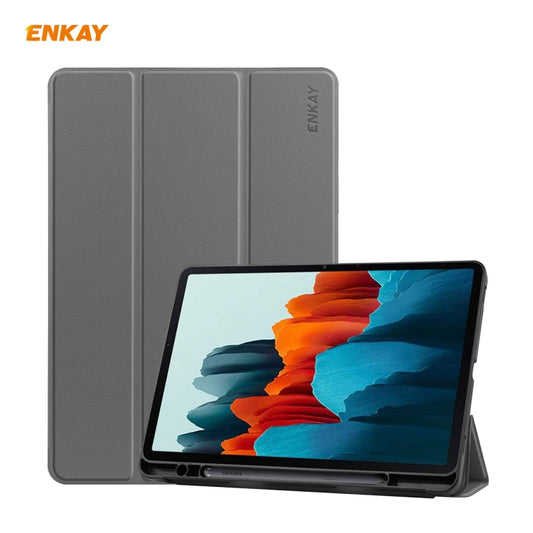 ENKAY ENK-8011 PU Leather + TPU Smart Case with Pen Slot for Samsung Galaxy Tab S8 / Galaxy Tab S7 11.0 T870 / T875(Grey) - Galaxy Tab S8 Cases by ENKAY | Online Shopping UK | buy2fix