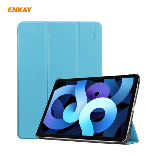 For iPad Air 11 2024 / Pro 11 2018 / Air 10.9 2022 ENKAY 3-folding Plastic Leather Smart Tablet Case(Light Blue) - iPad Air (2022) / (2020) 10.9 Cases by ENKAY | Online Shopping UK | buy2fix