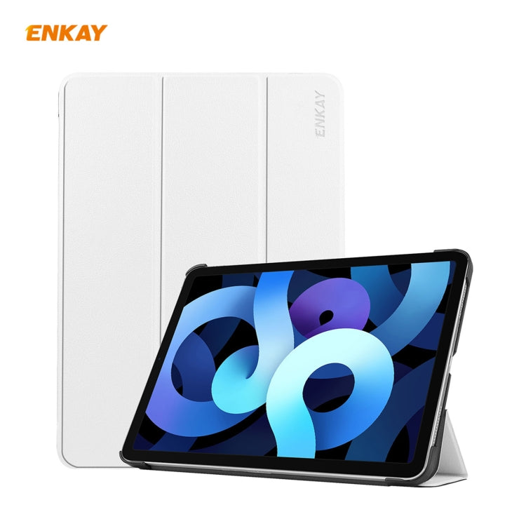 For iPad Air 11 2024 / Pro 11 2018 / Air 10.9 2022 ENKAY 3-folding Plastic Leather Smart Tablet Case(White) - iPad Air (2022) / (2020) 10.9 Cases by ENKAY | Online Shopping UK | buy2fix