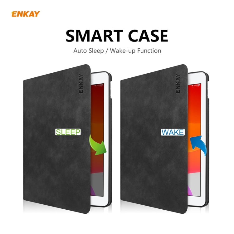 For iPad 10.2 2021 / 2020 / 2019 ENKAY ENK-8023 Cow Texture PU Leather + TPU Smart Case with Pen Slot(Black) - iPad 10.2 Cases by ENKAY | Online Shopping UK | buy2fix