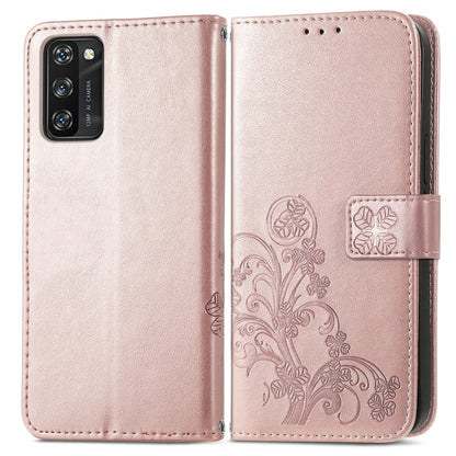 For Blackview A100 Four-leaf Clasp Embossed Buckle Mobile Phone Protection Leather Case with Lanyard & Card Slot & Wallet & Bracket Function(Rose Gold) - More Brand by buy2fix | Online Shopping UK | buy2fix