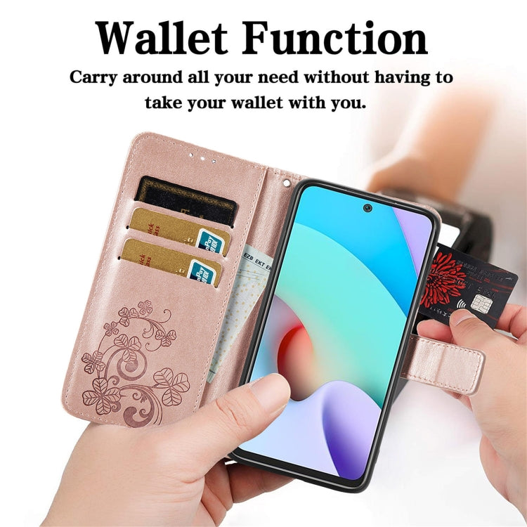 For Blackview A100 Four-leaf Clasp Embossed Buckle Mobile Phone Protection Leather Case with Lanyard & Card Slot & Wallet & Bracket Function(Rose Gold) - More Brand by buy2fix | Online Shopping UK | buy2fix