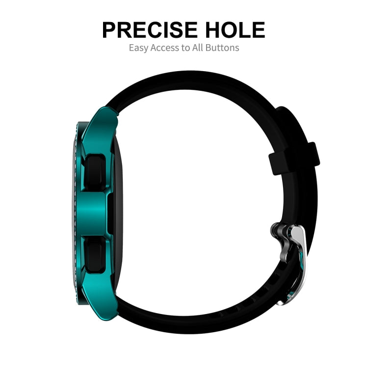 For Samsung Galaxy Watch4 Classic 42mm ENKAY Hat-Prince 2 in 1 Full Coverage Electroplated PC Case with Decorative Diamond + Tempered Glass Protector(Cyan) - Watch Cases by ENKAY | Online Shopping UK | buy2fix