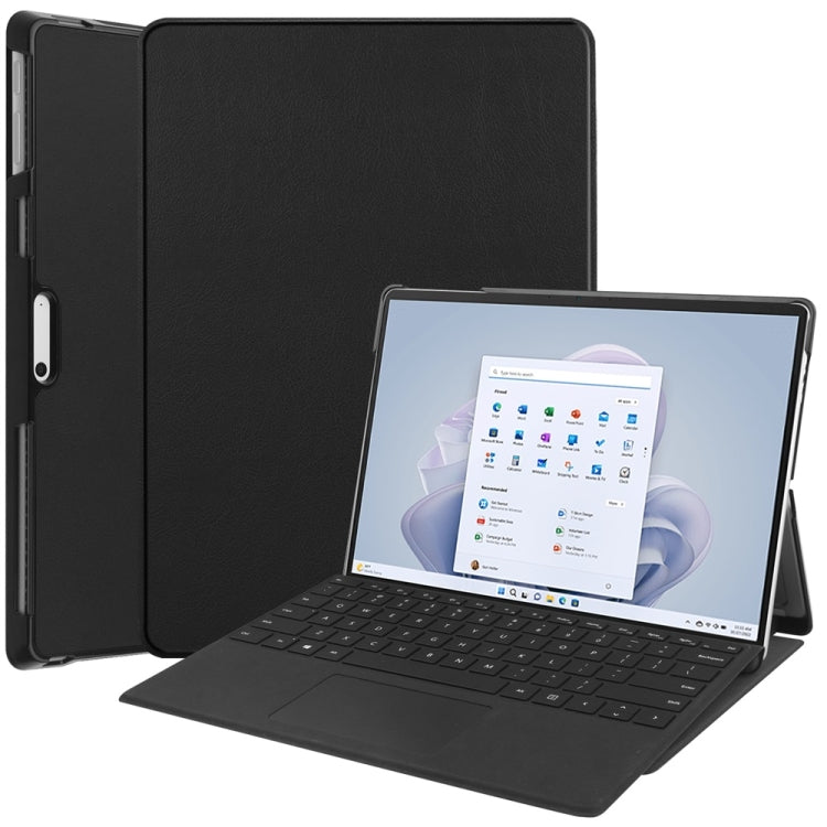 For Microsoft Surface Pro 9 JUNSUNMAY Custer Solid Color 3-Fold Stand Leather Tablet Case(Black) - Microsoft by JUNSUNMAY | Online Shopping UK | buy2fix