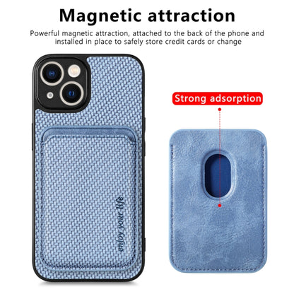 For iPhone 14 Carbon Fiber Leather Card Magsafe Magnetic Phone Case(Blue) - iPhone 14 Cases by buy2fix | Online Shopping UK | buy2fix