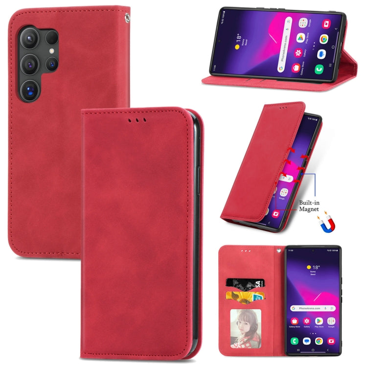 For Samsung Galaxy S25 Ultra 5G Retro Skin Feel Magnetic Leather Phone Case(Red) - Galaxy S25 Ultra 5G Cases by buy2fix | Online Shopping UK | buy2fix