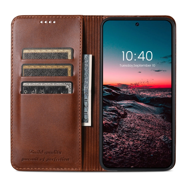 For Samsung Galaxy S24 5G Suteni Calf Texture Horizontal Flip Leather Phone Case(Brown) - Galaxy S24 5G Cases by Suteni | Online Shopping UK | buy2fix