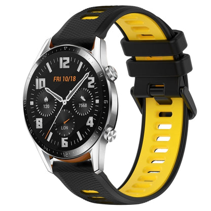 For Huawei GT2 46mm 22mm Sports Two-Color Silicone Watch Band(Black+Yellow) - Watch Bands by buy2fix | Online Shopping UK | buy2fix