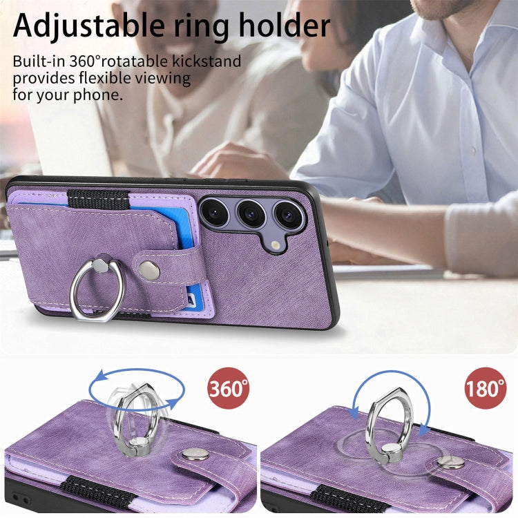 For Samsung Galaxy S25 5G Retro Skin-feel Ring Card Wallet Phone Case(Purple) - Galaxy S25 5G Cases by buy2fix | Online Shopping UK | buy2fix