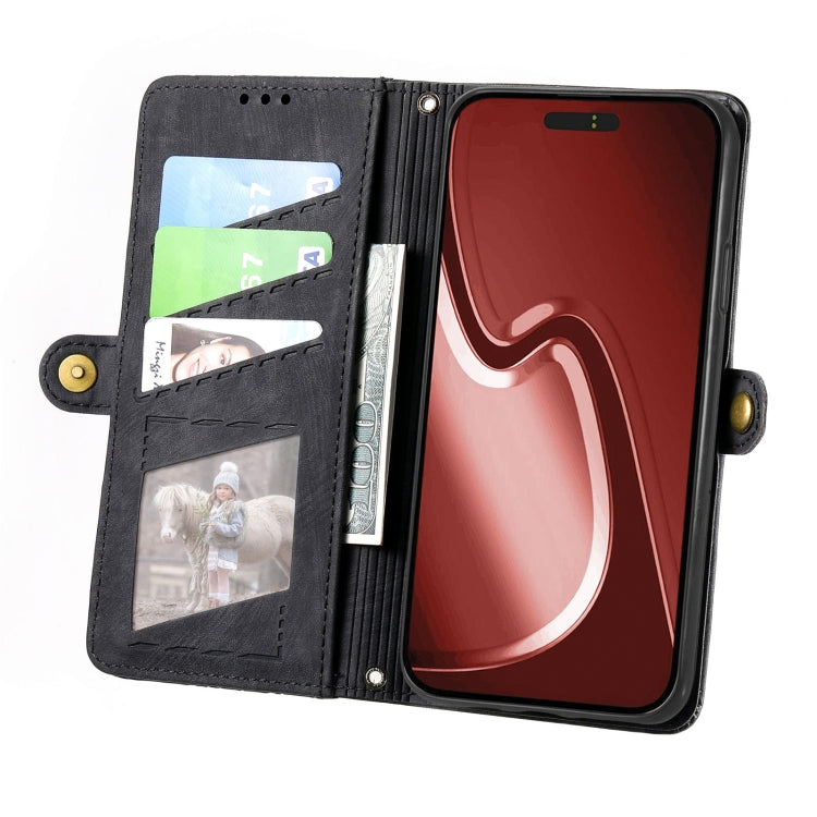 For iPhone 16 Pro Geometric Zipper Wallet Side Buckle Leather Phone Case(Black) - iPhone 16 Pro Cases by buy2fix | Online Shopping UK | buy2fix