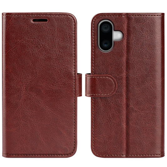 For iPhone 16 R64 Texture Horizontal Flip Leather Phone Case(Brown) - iPhone 16 Cases by buy2fix | Online Shopping UK | buy2fix