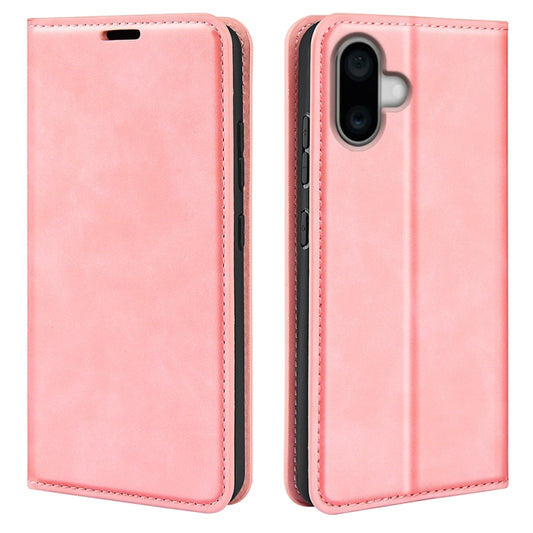 For iPhone 16 Plus Retro-skin  Magnetic Suction Leather Phone Case(Pink) - iPhone 16 Plus Cases by buy2fix | Online Shopping UK | buy2fix