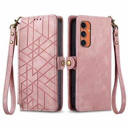 For Samsung Galaxy C55 Geometric Zipper Wallet Side Buckle Leather Phone Case(Pink) - Galaxy Phone Cases by buy2fix | Online Shopping UK | buy2fix