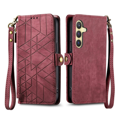 For Samsung Galaxy S25 5G Geometric Zipper Wallet Side Buckle Leather Phone Case(Red) - Galaxy S25 5G Cases by buy2fix | Online Shopping UK | buy2fix