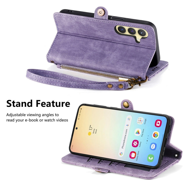 For Samsung Galaxy S25 5G Geometric Zipper Wallet Side Buckle Leather Phone Case(Purple) - Galaxy S25 5G Cases by buy2fix | Online Shopping UK | buy2fix