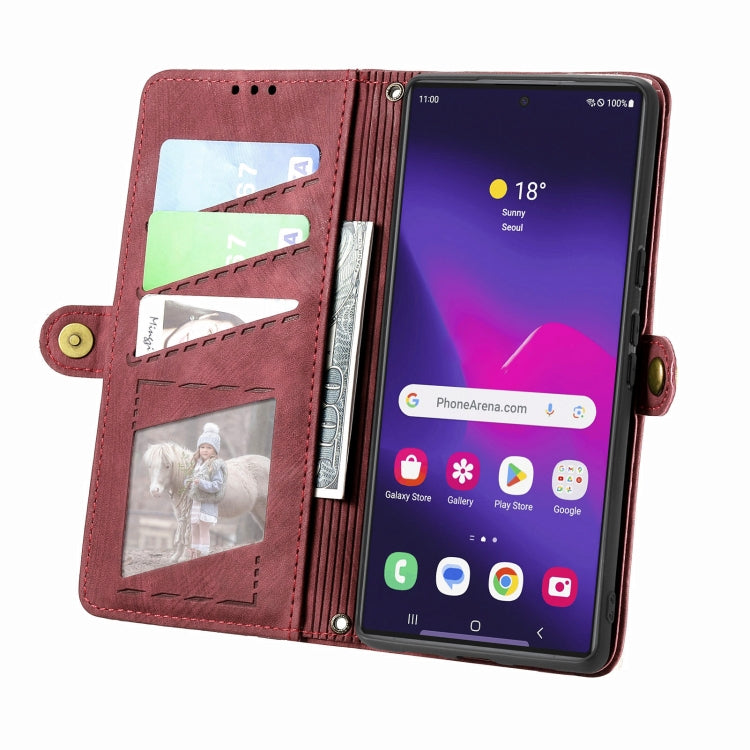 For Samsung Galaxy S25 Ultra 5G Geometric Zipper Wallet Side Buckle Leather Phone Case(Red) - Galaxy S25 Ultra 5G Cases by buy2fix | Online Shopping UK | buy2fix