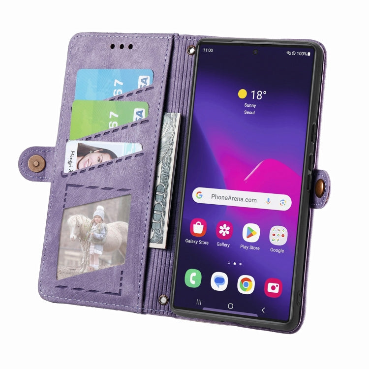 For Samsung Galaxy S25 Ultra 5G Geometric Zipper Wallet Side Buckle Leather Phone Case(Purple) - Galaxy S25 Ultra 5G Cases by buy2fix | Online Shopping UK | buy2fix