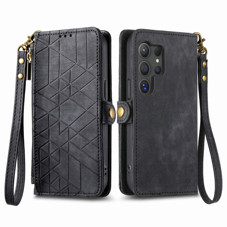 For Samsung Galaxy S25 Ultra 5G Geometric Zipper Wallet Side Buckle Leather Phone Case(Black) - Galaxy S25 Ultra 5G Cases by buy2fix | Online Shopping UK | buy2fix