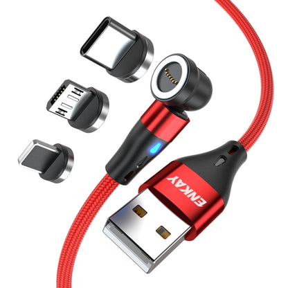 ENKAY 3 in 1 3A USB to Type-C / 8 Pin / Micro USB Magnetic 540 Degrees Rotating Fast Charging Cable, Length:1m(Red) - Charging Cable & Head by ENKAY | Online Shopping UK | buy2fix