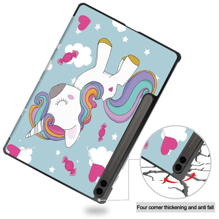 For Samsung Galaxy Tab S9 FE+ 12.4 JUNSUNMAY Custer Painted 3-Fold Stand Leather Smart Tablet Case(Unicorn) - Galaxy Tab S9 FE+ by JUNSUNMAY | Online Shopping UK | buy2fix