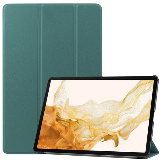 For Samsung Galaxy Tab S9+ JUNSUNMAY Custer Solid Color 3-Fold Stand Leather Smart Tablet Case(Dark Green) - Galaxy Tab S9+ Cases by JUNSUNMAY | Online Shopping UK | buy2fix