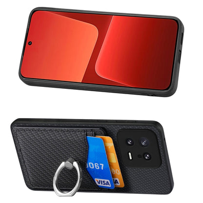 For Xiaomi  13 Carbon Fiber Card Wallet Ring Holder Phone Case(Black) - 13 Cases by buy2fix | Online Shopping UK | buy2fix