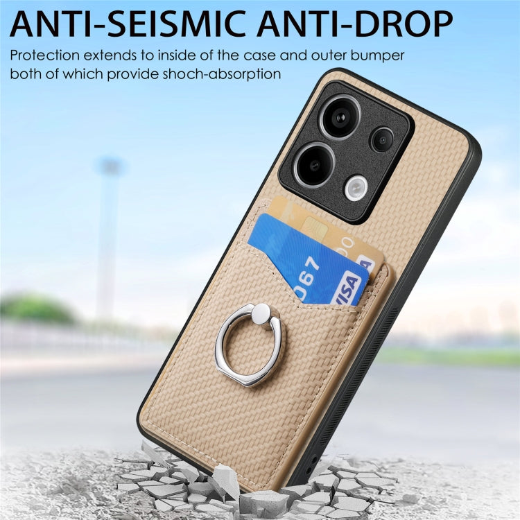 For Xiaomi Redmi Note 13 Pro Carbon Fiber Card Wallet Ring Holder Phone Case(Khaki) - Note 13 Pro Cases by buy2fix | Online Shopping UK | buy2fix