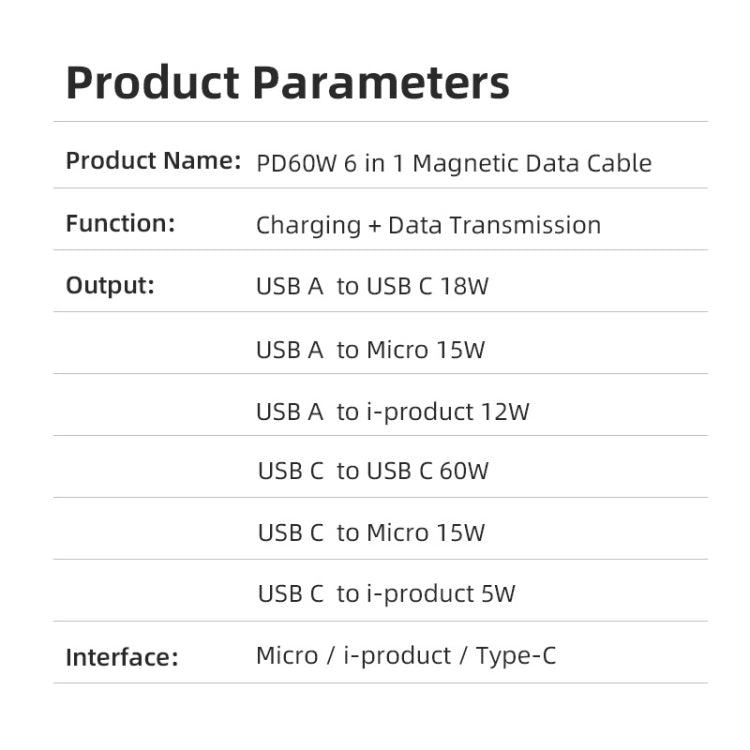 ENKAY 6-in-1 PD60W USB-A / Type-C to Type-C / 8 Pin / Micro USB Magnetic Fast Charging Cable, Cable Length:2m(Purple) - Charging Cable & Head by ENKAY | Online Shopping UK | buy2fix