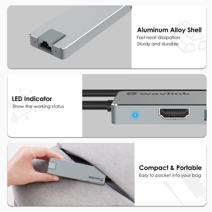 Wavlink UHP3409 For MacBook Pro/Air USB-C Windows Laptops 100W PD Mini Docking Station - USB HUB by WAVLINK | Online Shopping UK | buy2fix