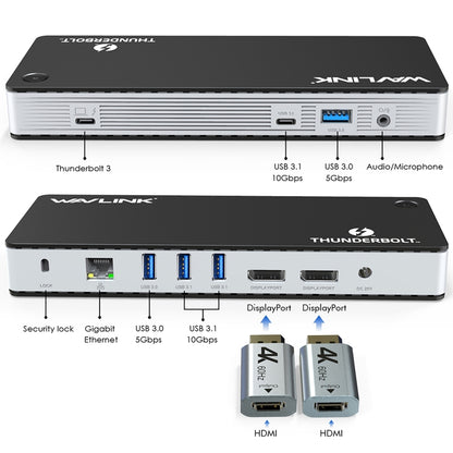 Wavlink UTD21H 60W Host Charging Thunderbolt 3 Docking Station 4K Dual Display 11 in 1 Ports, Plug:UK Plug -  by WAVLINK | Online Shopping UK | buy2fix