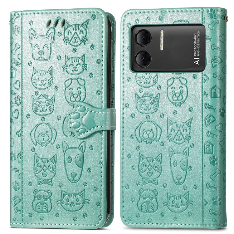 For DOOGEE X98 Pro / X98 Cat and Dog Embossed Leather Phone Case(Green) - Doogee Cases by buy2fix | Online Shopping UK | buy2fix