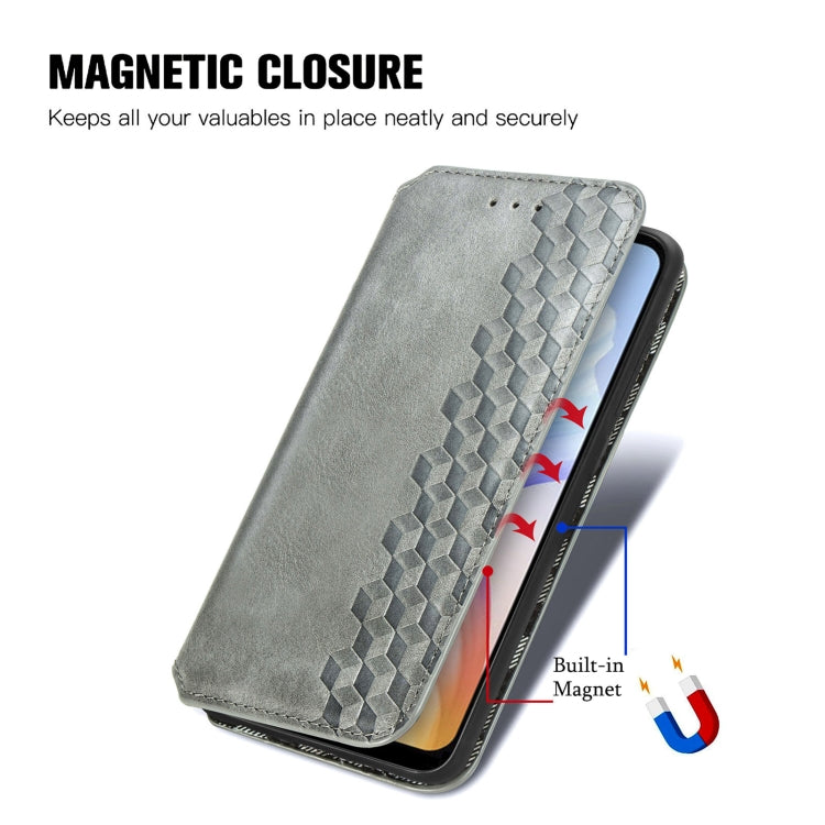 For DOOGEE X98 Pro / X98 Cubic Grid Pressed Magnetic Leather Phone Case(Grey) - Doogee Cases by buy2fix | Online Shopping UK | buy2fix