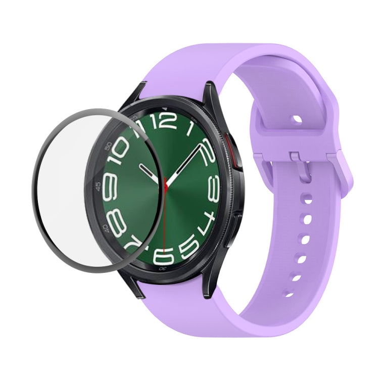 For Samsung Galaxy Watch6 Classic 43mm JUNSUNMAY Silicone Adjustable Strap + Full Coverage PMMA Screen Protector Kit(Purple) - Watch Bands by JUNSUNMAY | Online Shopping UK | buy2fix