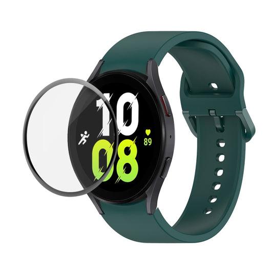 For Samsung Galaxy Watch5 40mm JUNSUNMAY Silicone Adjustable Strap + Full Coverage PMMA Screen Protector Kit(Dark Green) - Watch Bands by JUNSUNMAY | Online Shopping UK | buy2fix