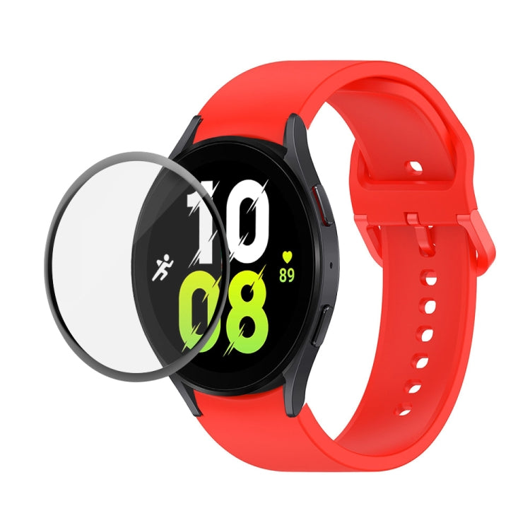 For Samsung Galaxy Watch5 44mm JUNSUNMAY Silicone Adjustable Strap + Full Coverage PMMA Screen Protector Kit(Red) - Watch Bands by JUNSUNMAY | Online Shopping UK | buy2fix