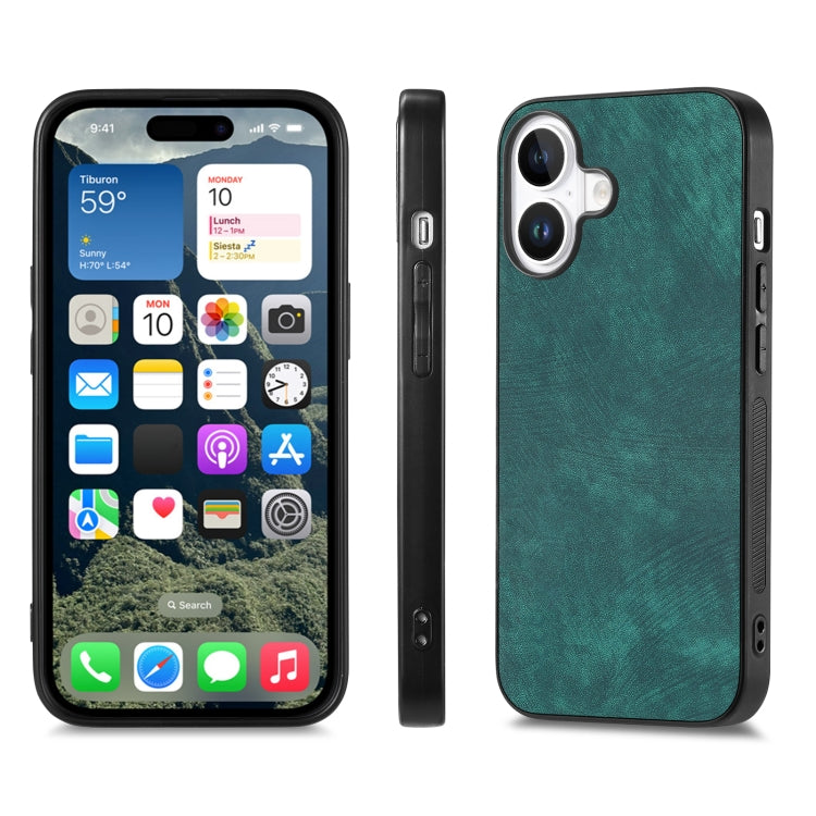 For iPhone 16 Plus Vintage Leather PC Back Cover Phone Case(Green) - iPhone 16 Plus Cases by buy2fix | Online Shopping UK | buy2fix