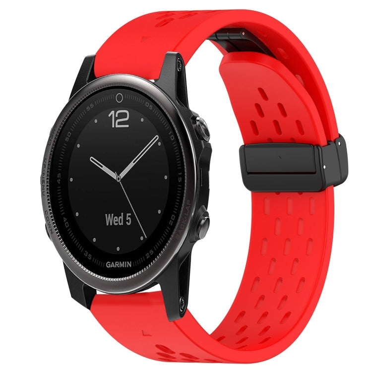 For Garmin Fenix 5S Plus 20mm Folding Buckle Hole Silicone Watch Band(Red) - Watch Bands by buy2fix | Online Shopping UK | buy2fix