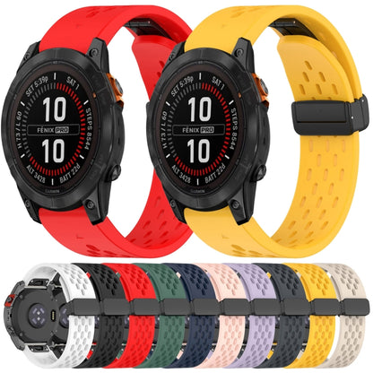 For Garmin Fenix 7S Sapphire Solar 20mm Folding Buckle Hole Silicone Watch Band(Yellow) - Watch Bands by buy2fix | Online Shopping UK | buy2fix